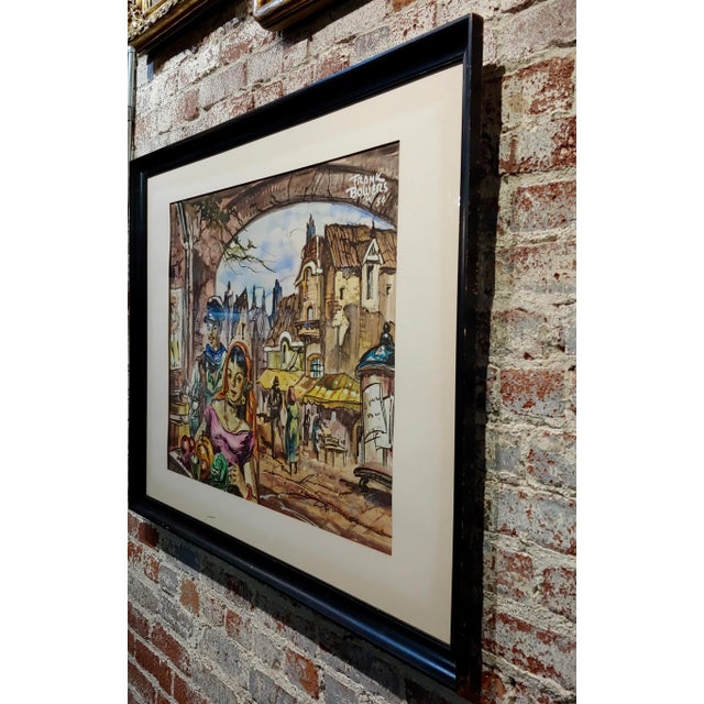 Blue Frank Howard Bowers -Young Couple at the French Market -Painting 1954 For Sale - Image 8 of 10