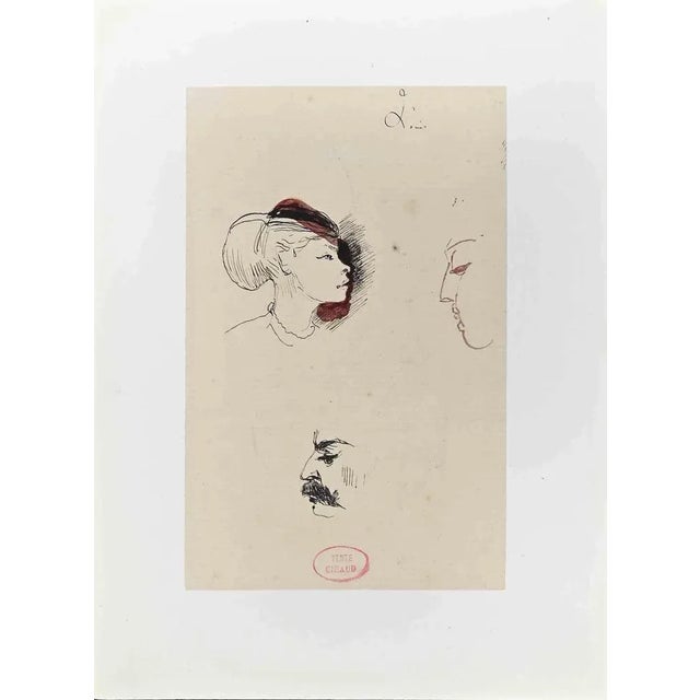 Profiles is an Original Drawing in Ink and watercolor realized by Eugène Giraud in the Late 19th Century. Good conditions....