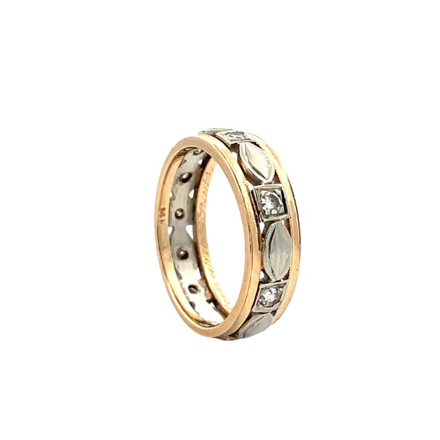 Modern Vintage 14k Two Tone Gold Diamond Milgrain Ring, Size 4.75 For Sale - Image 3 of 10