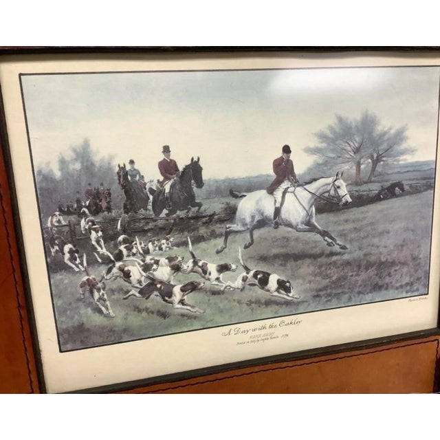 Late 20th Century Late 20th Century Pair of Thomas Blinks Fox Hunting Prints in Leather-Wrapped Frames From Hollywood Prop House For Sale - Image 5 of 6