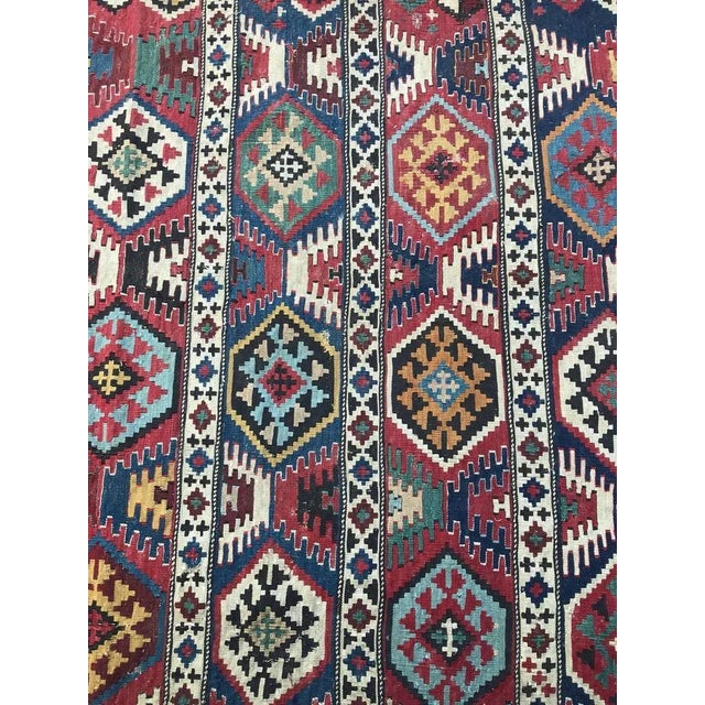 Very beautiful antique Kilim from Caucasus with nice natural colors with blue green, orange and red, and geometrical...