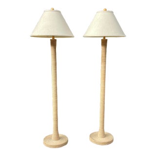Pair Coastal Style Woven Rope Standing Floor Lamps For Sale