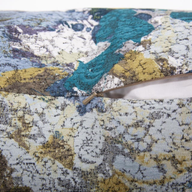 Kenneth Ludwig Chicago 24 x 24 Stanton Turquoise Pillow - Down Alternative Insert For Sale - Image 4 of 9