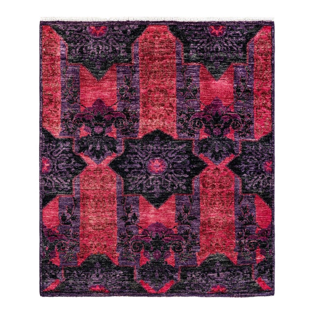 Modern Hand-Knotted Area Rug - Pink, 4' 3" x 5' 0" For Sale