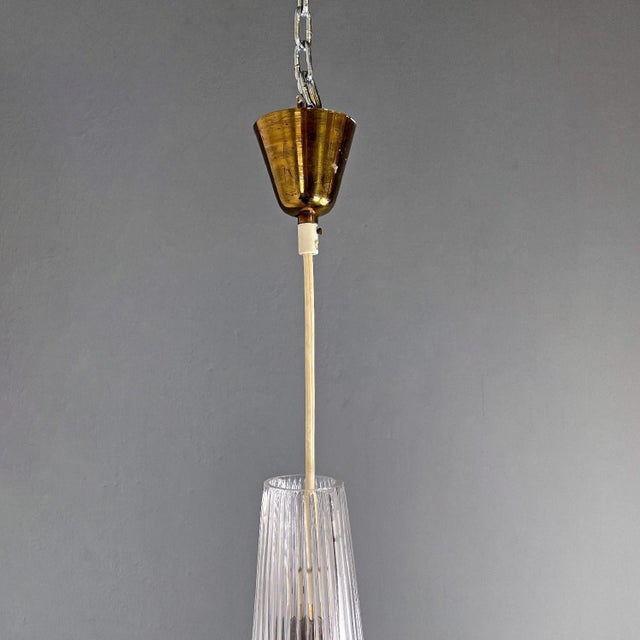 1950s Mid-Century Modern Italian Golden Plastic and Fluted Glass Ceiling Lamp, 1950s For Sale - Image 5 of 14