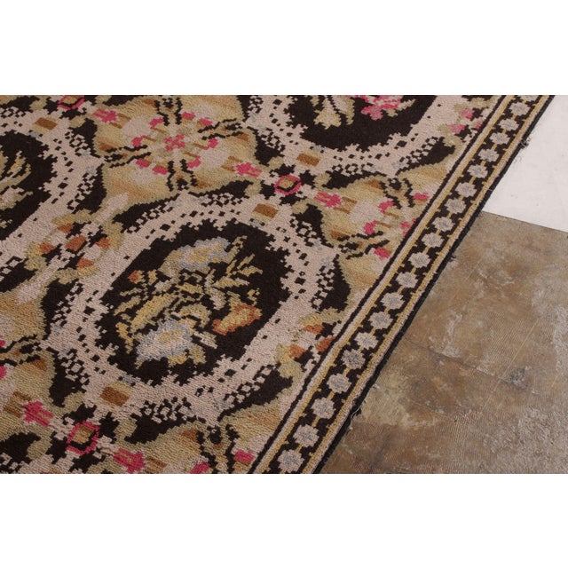 1950s Vintage Kerman Lavar Persian Rug in Black and Beige-Brown Floral Pattern For Sale - Image 5 of 7
