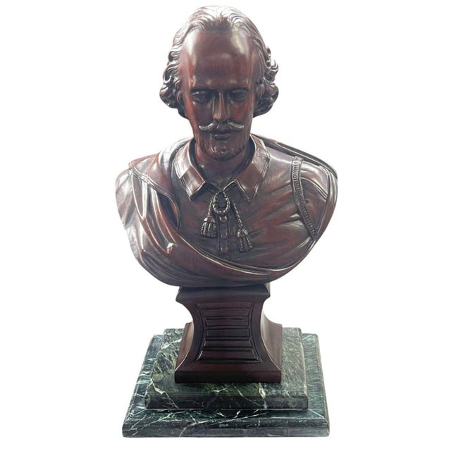 Figurative Set of Three 20th C. Mahogany Busts of Schiller, Shakespeare & Sir Walter Scott For Sale - Image 3 of 4