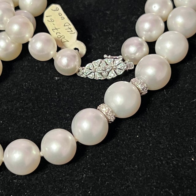 White Natural South Sea Pearl Diamond Necklace 14k W Gold Certified For Sale - Image 8 of 9
