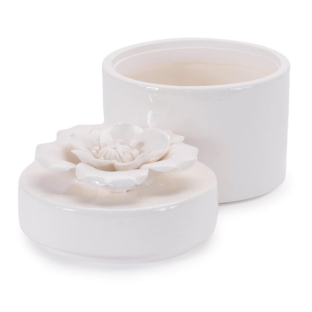 Ceramic Stoneware Box with Floral Lid Accent (Set of 3) For Sale - Image 7 of 9