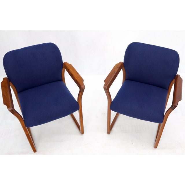 Mid-Century Modern Pair of Danish Mid-Century Modern Teak Arms Chairs New Wool Upholstery For Sale - Image 3 of 10