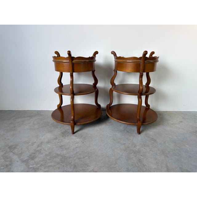 Vintage Grosfeld House Three Tier Walnut Side Tables With Drawer – A Pair For Sale - Image 12 of 12