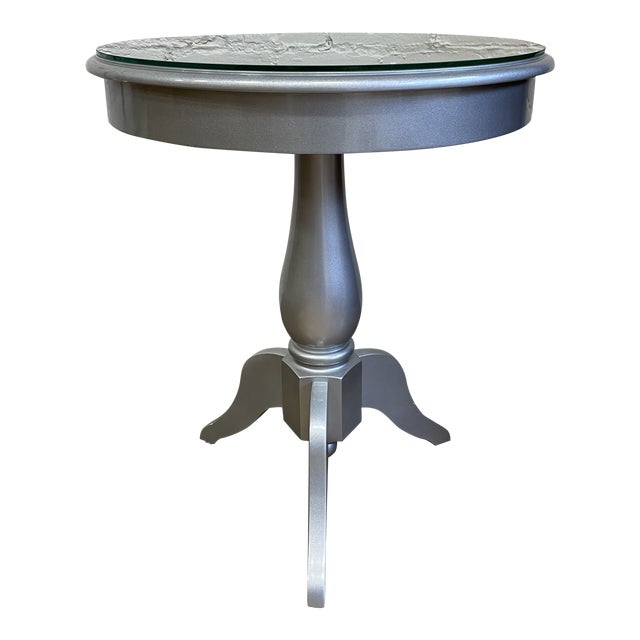 Nordstroms Silver Finish Pedestal Side Table + Glass Top Chairish