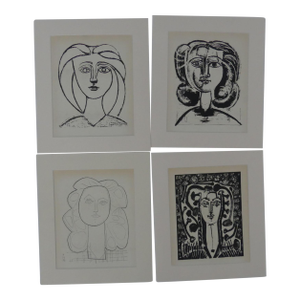 After Picasso, Four Lithographs "Tete De Jeune Fille" Bruxelles 1956