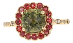 2.42 Carat Tourmaline Sapphire Diamond 14 Karat Yellow Gold Ring Size 7