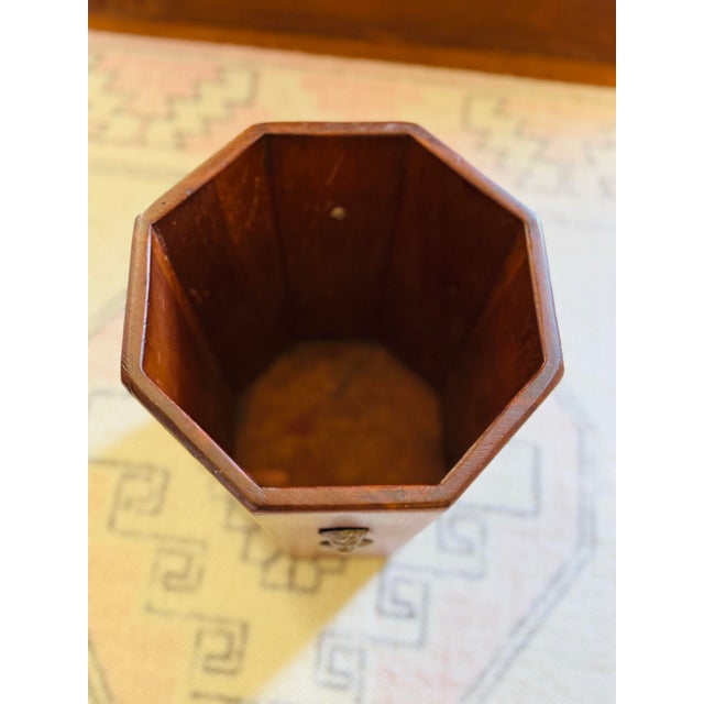 Late 20th Century Vintage Wooden Waste Basket With Brass Lion Head Handles- For Sale - Image 5 of 9