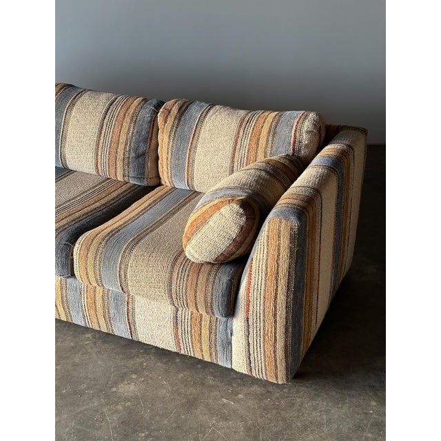 Postmodern 1970s Striped Woven Upholstery Three-Seat Sofa For Sale - Image 3 of 18