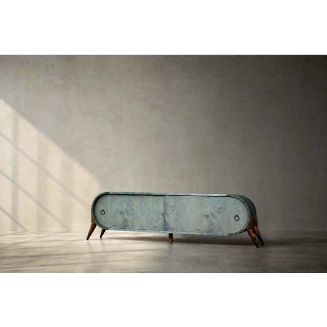Mid-Century Modern Italian Turquoise Streamline Wood Sideboard, 1960s For Sale - Image 4 of 18