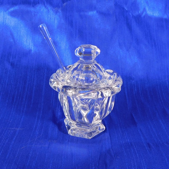 This is a Baccarat Cut Crystal Mustard Pot with Spoon in the Bretagne pattern from 1954. The base is marked Baccarat as...