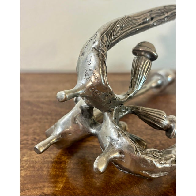 Vintage Castor Cooper Signed Pewter Brutalist Three Light Candelabra For Sale In Miami - Image 6 of 6