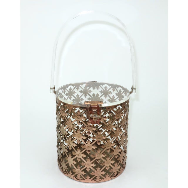 Mid-Century Modern Pierced Metal Filigree & Lucite Cylinder Box Handbag, 1950's For Sale - Image 3 of 14