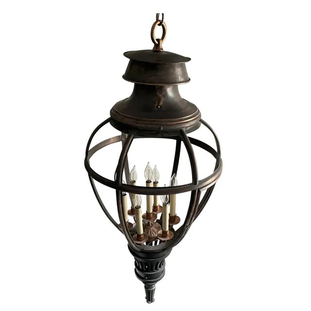 Vintage Tapered Metal 7 Light Round Lantern Pendant Light For Sale - Image 11 of 11
