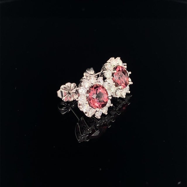 Metal Rubellite Tourmaline Diamond Earrings 14k WG 2.55 TCW Certified For Sale - Image 7 of 14
