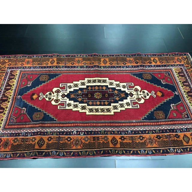 Textile Red Vintage Medallion Design Turkish Handmade Wool Area Rug For Sale - Image 7 of 11