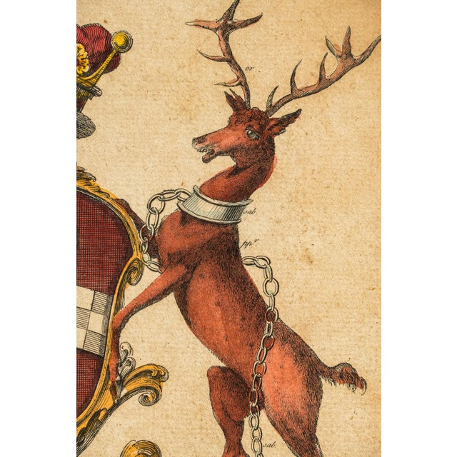 Pair Antique 19th Century Hand Colored Heraldic Engravings English Coat of Arms Art Framed Wall Decor For Sale - Image 13 of 18