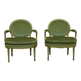 French Louis XV Style Fauteuil Paint Decorated Armchairs - a Pair For Sale