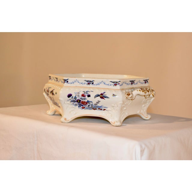 19th century transfer ware bowl with six sides in the "Bandana" pattern by John and William Ridgeway, circa 1834-1854. The...