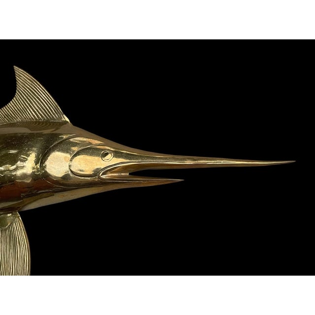Metal 1970's Solid Brass Marlin Wall Decor For Sale - Image 7 of 17