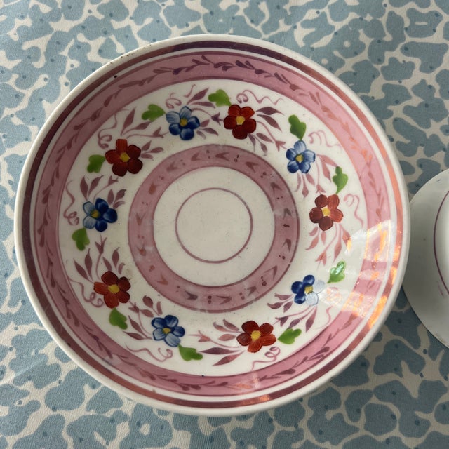 Late 19th Century Charming Antique English Pink LusterWare Cup and Saucer For Sale - Image 5 of 6