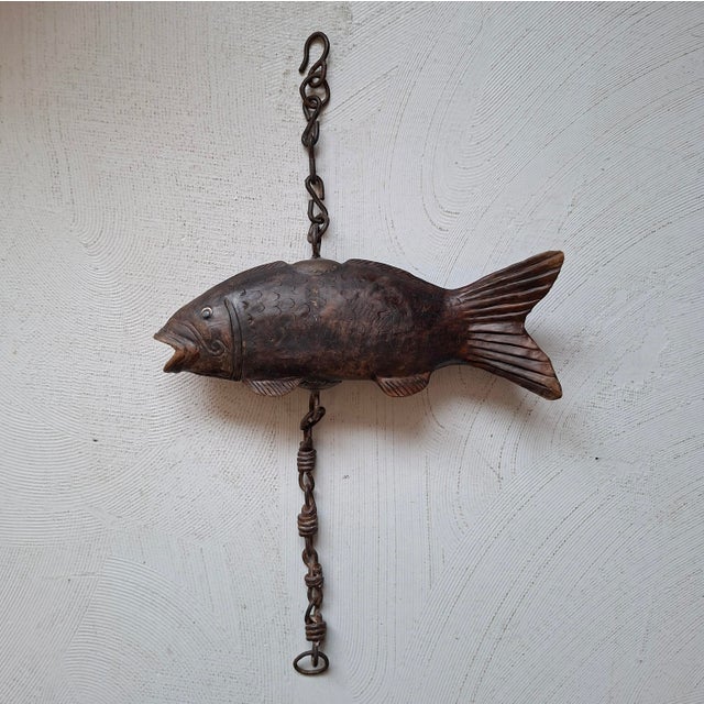 This sign is composed of a wooden handcrafted Japanese Jizai Kagi fish and a black wooden sign with the Japanese character...