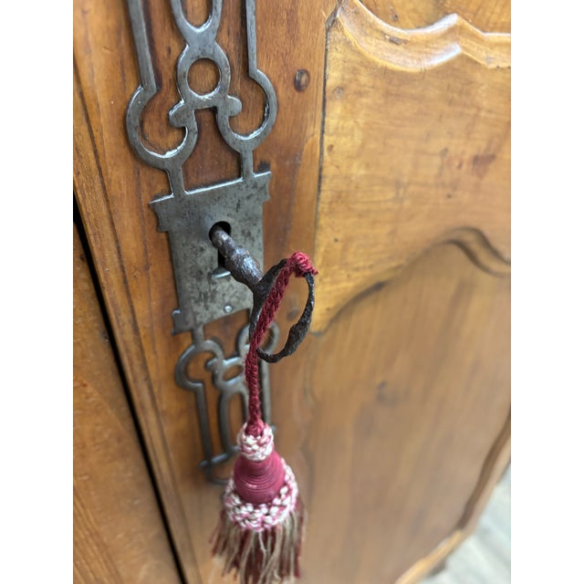 Antique 19th Century French Provincial Louis XV Style Carved Armoire With Key For Sale - Image 10 of 18