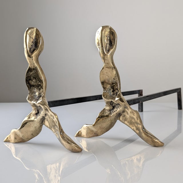 Brutalist Brutalist Sculptural Bronze Andirons, 1970s, Set of 2 For Sale - Image 3 of 15