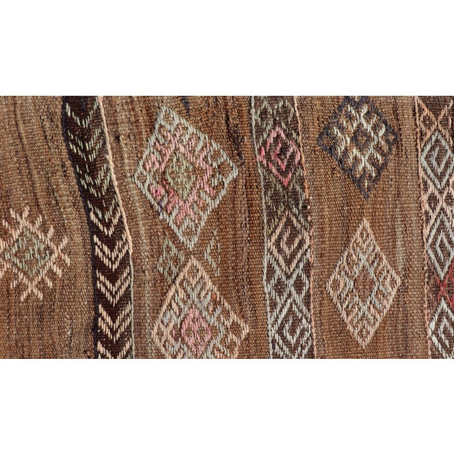 Vintage Turkish Embroidered Flatweave Rug Gallery With Striped Geometric Design For Sale In Atlanta - Image 6 of 12