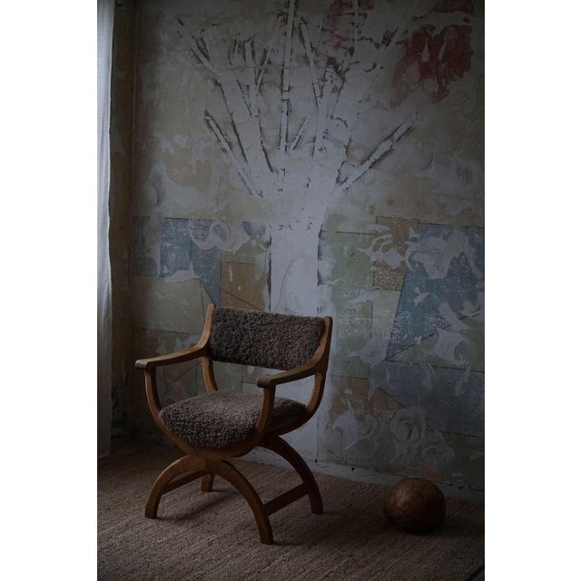 1960s Mid-Century Armchair in Oak & Lambswool Model Kurul attributed to Henning Kjærnulf, 1960s For Sale - Image 5 of 15