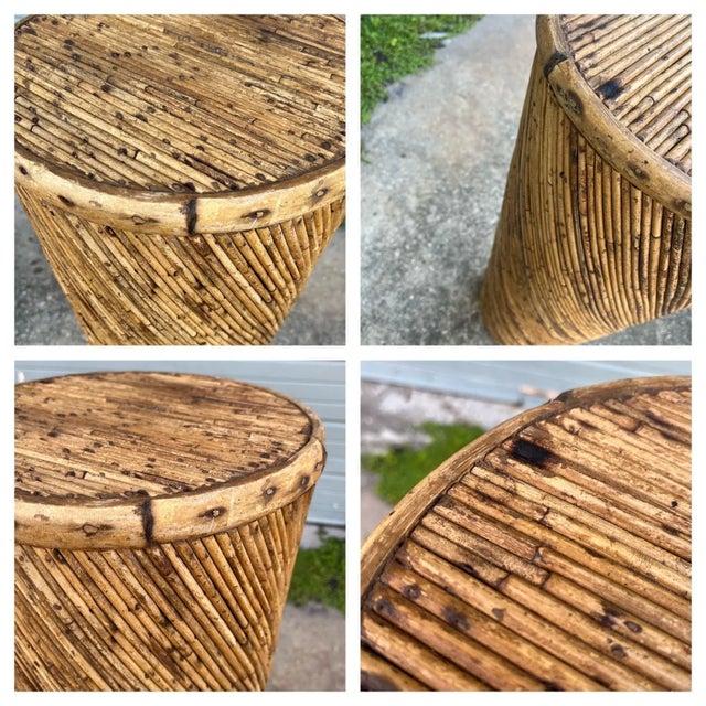 Tall + Lean Spiral-Wrapped Distressed Rattan Pedestal | Late 20th Century in the Style of Gabriela Crespi For Sale - Image 12 of 13