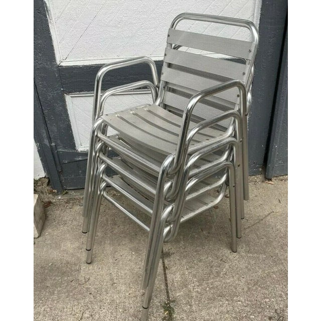 Vintage Set of 4 Mid Century Modern Stacking Aluminum Chairs For Sale - Image 10 of 11