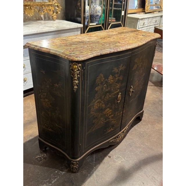 Antique French French Maison Jansen Style Cabinet With Chinoiserie Design and Marble Top For Sale In Dallas - Image 6 of 7