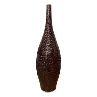 Textured Reddish Brown & Black Glazed Ceramic Vase For Sale