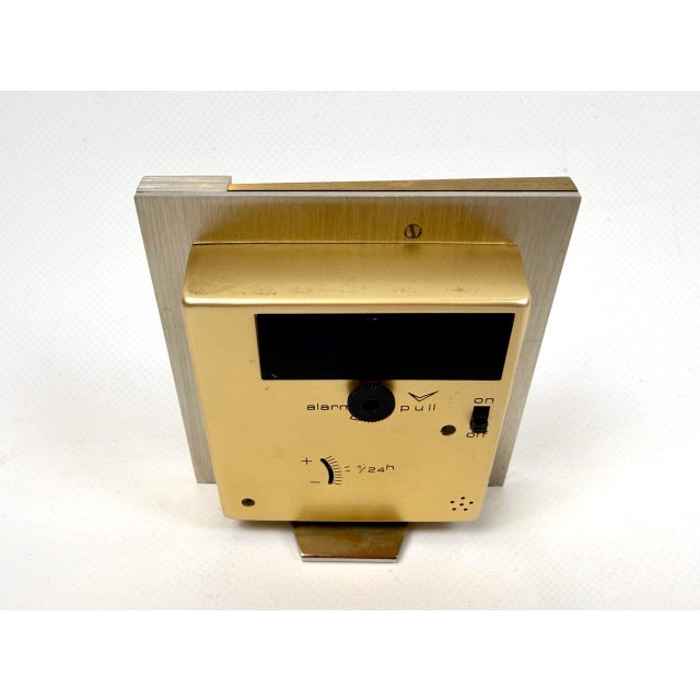 French Brutalist Steel and Brass Table Clock from Seiko, Japan, 1980s For Sale - Image 13 of 14
