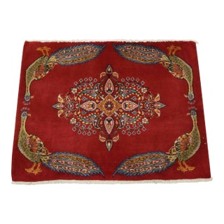 Kashan Rug 2’5” X 3’2” Red Wool Traditional Hand-Knotted Oriental Carpet For Sale