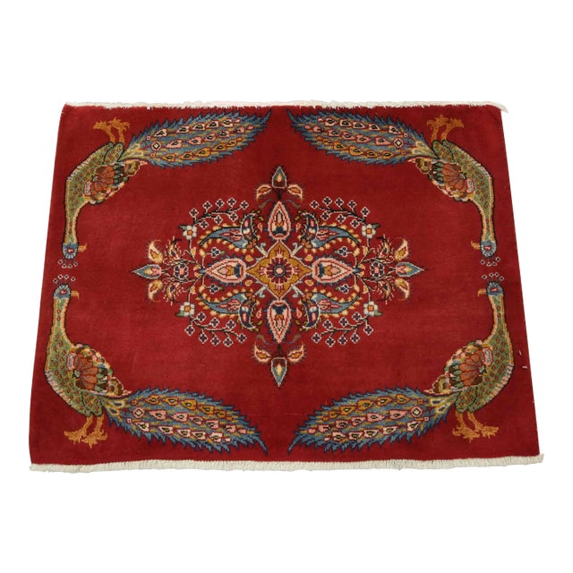 Kashan Rug 2’5” X 3’2” Red Wool Traditional Hand-Knotted Oriental Carpet For Sale