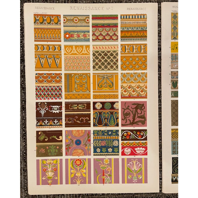 "Renaissance 4, 6 and 7" set of three of chromolithograph plates from a 1910 printing of Owen Jones (1809-1874) "Grammar...