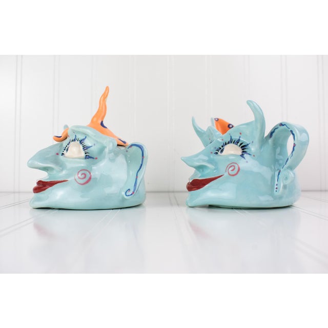 Original 1996 Signed Mark Switzer Studio Ceramics Sugar & Creamer Set For Sale - Image 9 of 17