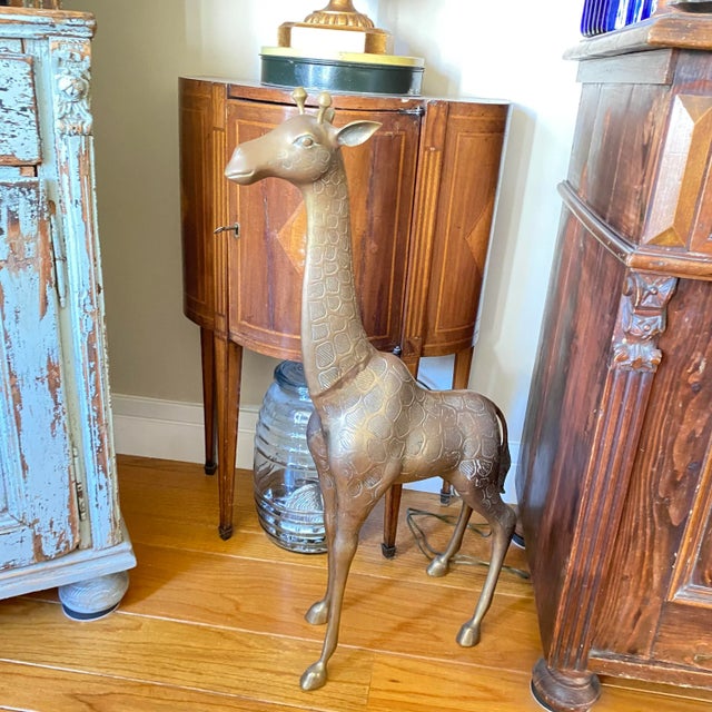 1970’s tall Vintage solid brass giraffe floor statues/Giraffe floor sculpture was part of a series of popular African...