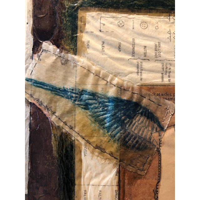 Unknown, Angel Wings Mixed Media Collage Painting Assemblage Piece Stitched and Sewn For Sale - Image 4 of 8