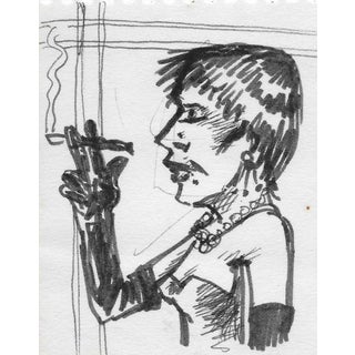 1990s Max Gottfried Drawing of a Lady Smoking For Sale