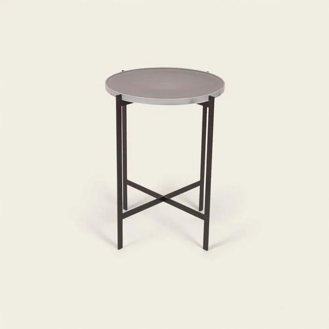 Cloudy Grey Porcelain Small Deck Table by OxDenmarq Dimensions: D 43 x W 43 x H 55 cm Materials: Steel, Porcelain